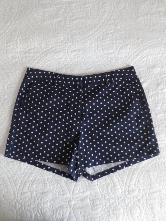 Elle Pants - Retro Navy Blue & White Polka Dot Cotton Shorts
